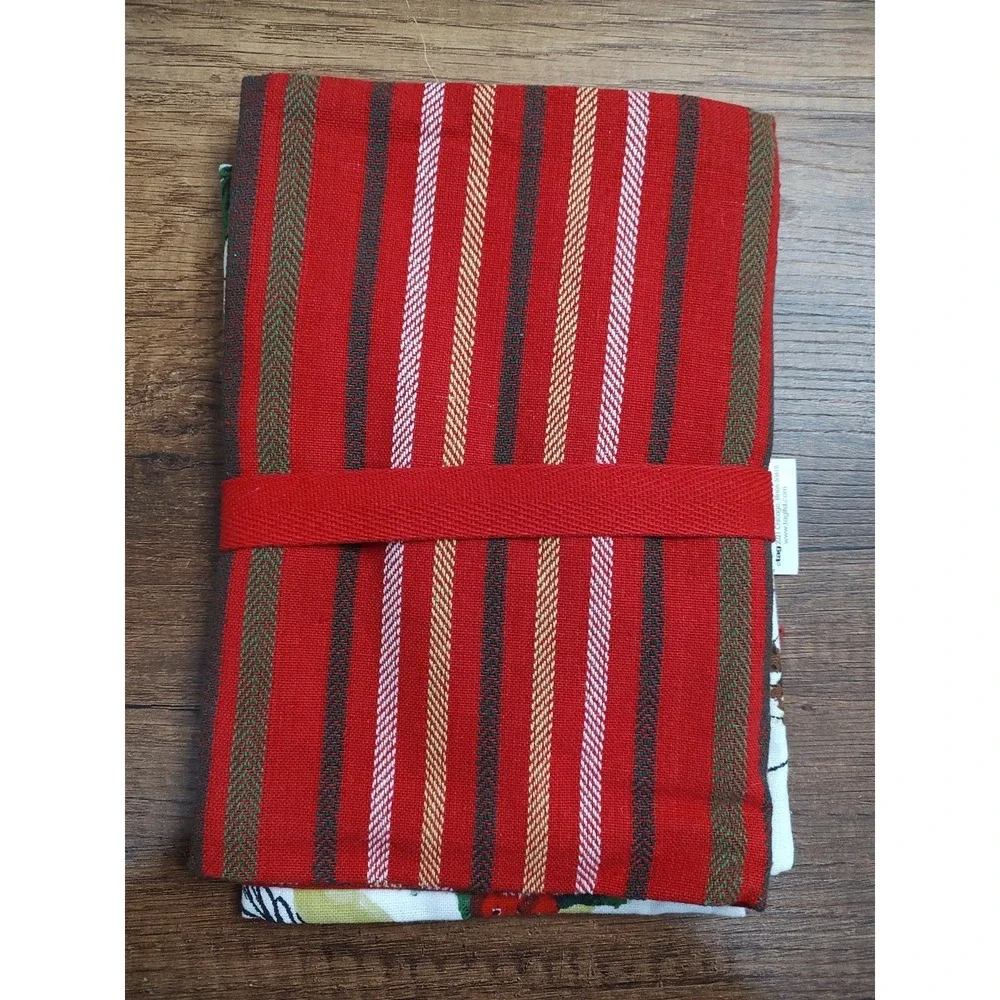 TAG Christmas Stripe Dishtowel Set of 2, 18x26 New Made in India Pinecones A19